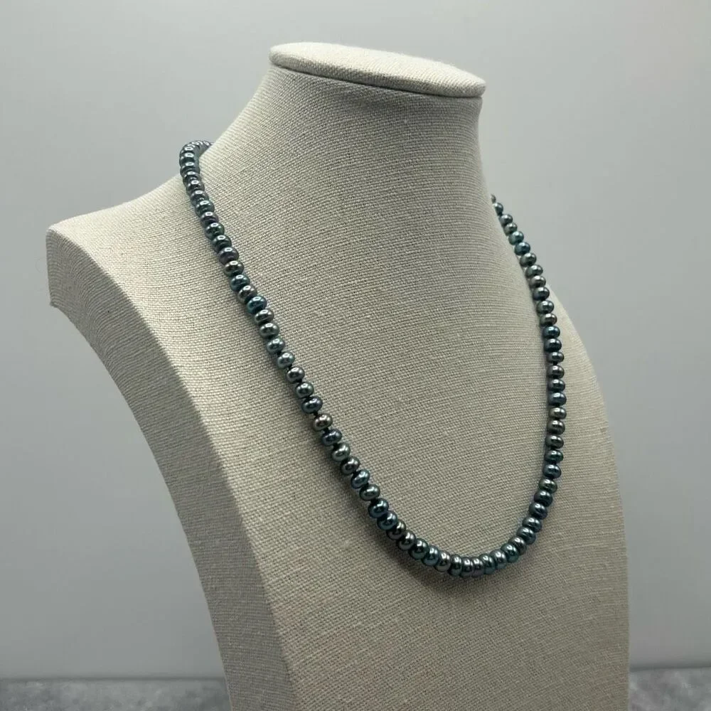 NWOT Natural Real Fresh Water Womens Blue Purple Pearl Bead Necklace 17.5 in